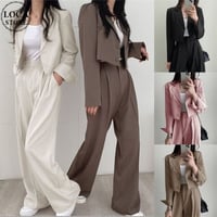 セットアップ 2点セット ショートジャケット ワイドパンツ ショート丈 テーラードジャケット タックパンツ パンツスーツ 長袖 レトロ 大人可愛い DTCA-740940979194