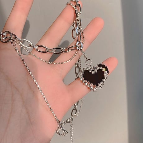 ハートネックレス 太チェーン ラインストーン 金属アレルギー対応 ハート ジルコン ネックレス アクセサリー チタンスチール 韓国アクセサリー 韓国ファッション DTC-672751439463