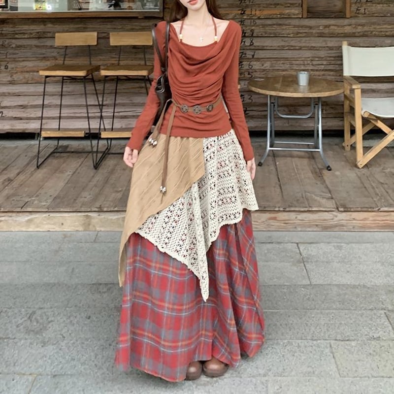 セットアップ エスニック風 フェイクレイヤード トップス ロング