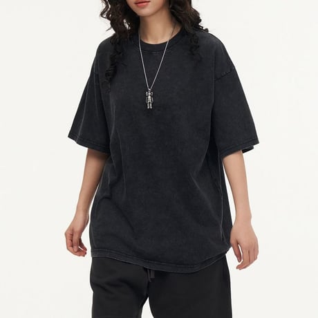 ユニセックス ヴィンテージ風 tシャツ ウォッシュ加工 オーバーサイズ ドロップショルダー ルーズ 無地 レトロ カジュアル ストリート系男子 ストリート系女子 DTCA-786974473888