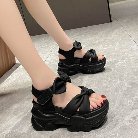 厚底 サンダル 22.0～24.5cm スポーツサンダル リボン 厚底サンダル スポサン カジュアル オープントゥ かわいい 韓国ファッション レディース DTC-712505187633