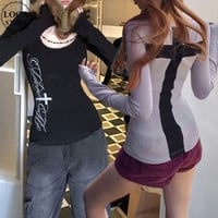 ロンT バッククロス 筆記体ロゴ 英字ロゴ 十字架 ピチT タイト トップス tシャツ スリムフィット タイトフィット タイトシルエット 長袖 レトロ DTCA-984471008277
