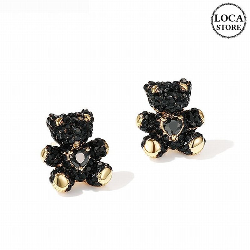 黒くまのピアス キラキラ 韓国アクセサリー ピアス キュービック