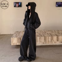 スウェット セットアップ 上下セット ジップアップ パーカー パンツ オーバーサイズ 長袖 レトロ 韓国ファッション レディース 大人可愛い ガーリー カジュアル DTC-837034837084