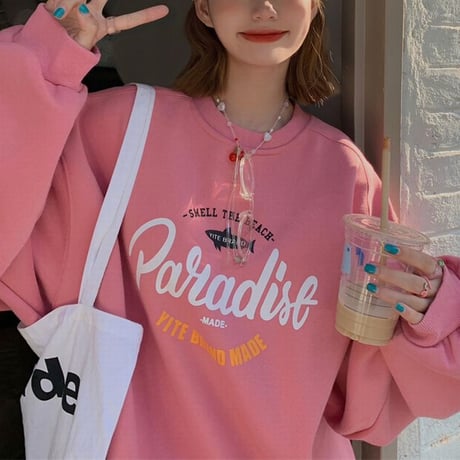 トレーナー プラスベルベット プルオーバー オーバーサイズ シンプル 韓国ファッション レディース トップス ルーズ レトロ ガーリー カジュアル ストリート系 DTC-655184802938