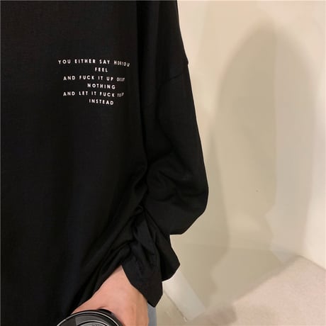 Tシャツ 2カラー 長袖 ルーズ 韓国ファッション レディース トップス 英字プリント シンプル ラウンドネック オーバーサイズ カジュアル かわいい 626233161455