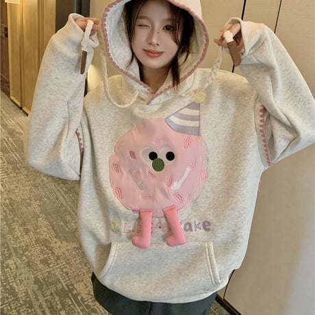パーカー プルオーバー オーバーサイズ 裏起毛 刺繍 フード付き トップス 秋 冬 長袖 レトロ 韓国ファッション レディース 大人可愛い ガーリー カジュアル DTC-752997903196