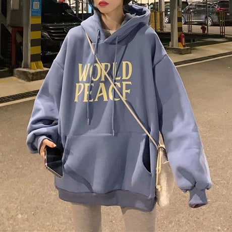 パーカー プラスベルベット WORLDPEACE プルオーバー オーバーサイズ 韓国ファッション レディース トップス 裏起毛 ガーリー カジュアル ストリート系 DTC-654398609236