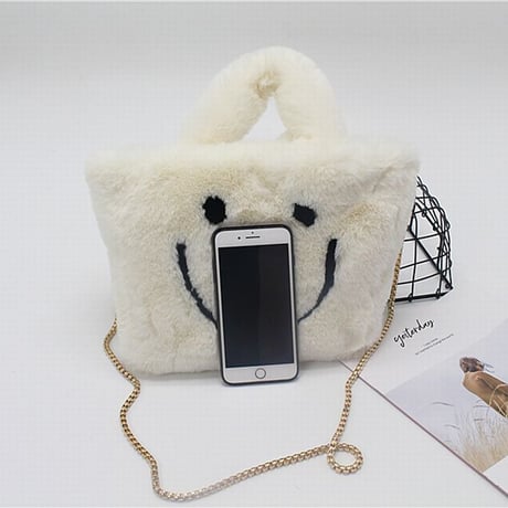 スマイル ファーバッグ BAG ファー もこもこ ミニ ショルダーバッグ おしゃれ 人気 通勤 サブバッグ 韓国 ファッション (DCT-580518208395)