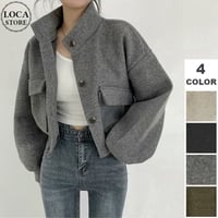 ブルゾン ジャケット アウター ショート丈 ウールタッチ 立ち襟 スタンドカラー ゆったり ルーズ レトロ 大人可愛い ガーリー カジュアル DTCA-747100073929