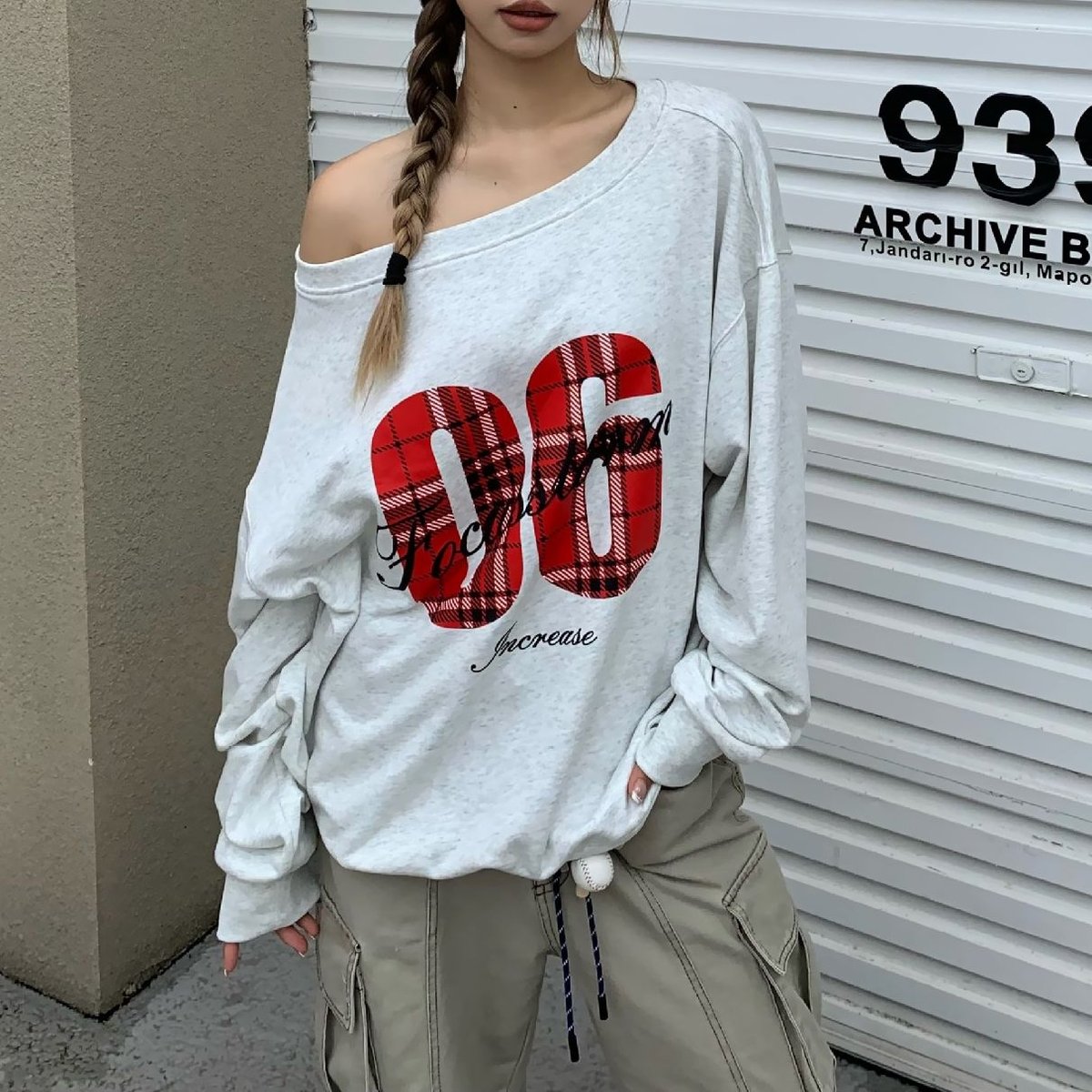 スウェット チェック柄ロゴ ナンバーロゴ プルオーバー トレーナー