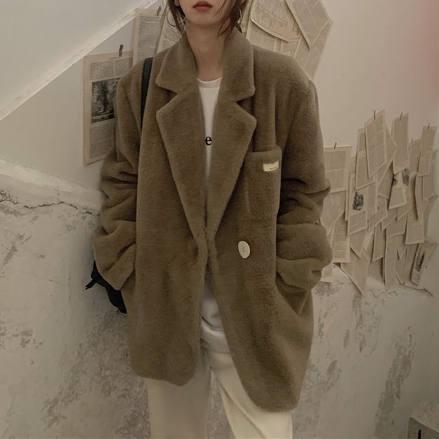 極美品⭐️ラビットファー ポンチョ風 シヨートコート 大きい襟 もこもこ M ファーコート/フェイクファー/チベットラム風/刺繍/boho