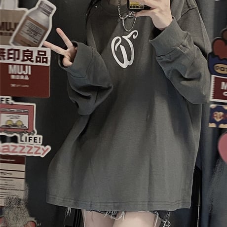 肩ボタン トップス オープンショルダー Tシャツ オーバーサイズ ルーズ 長袖 レトロ カジュアル 韓国ファッション レディース 韓国ストリートファッション DTC-679383214119