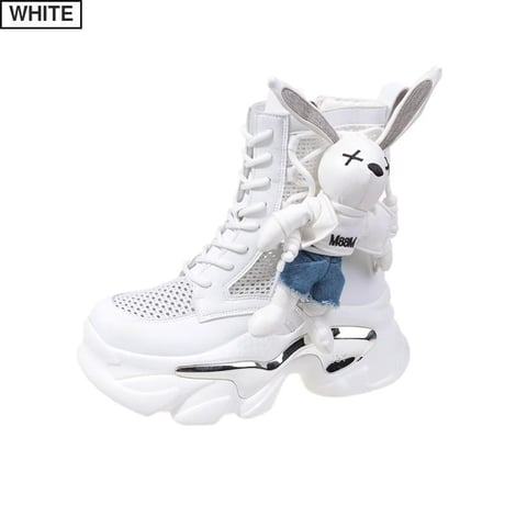 厚底 ショートブーツ 22.0～24.5cm メッシュ ぬいぐるみ付き サイドジップ レースアップ カジュアル 韓国ファッション レディース 歩きやすい おしゃれ DTC-698506329895