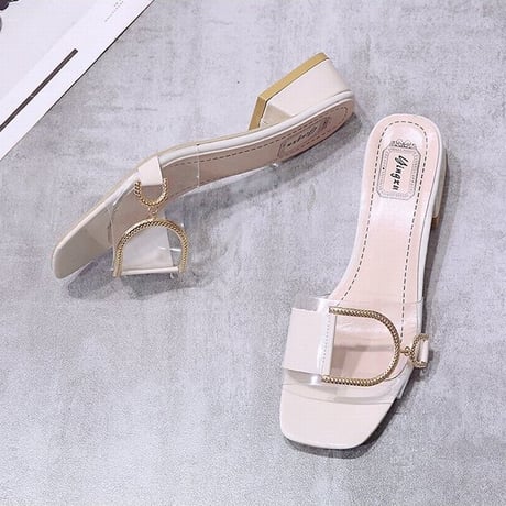 サンダル バックル スリッパ チャンキーヒール 4cm スクエアトゥ 韓国ファッション レディース 痛くない かわいい 靴 歩きやすい 614668048759