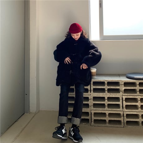 ボア ダッフルコート 韓国ファッション レディース もこもこ 防寒 ハーフコート アウター ホーンバックル ホワイト ブラック 秋冬 秋 冬 (DTC-606392362025)
