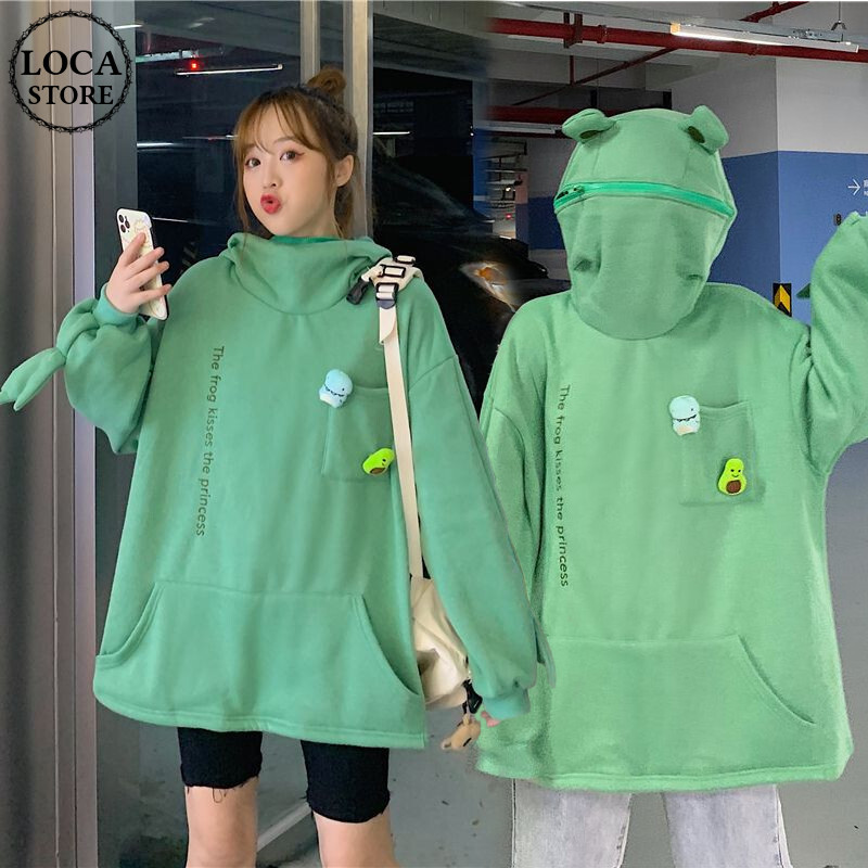 カエル パーカー プルオーバー フード ジップアップ ルーズ 韓国  