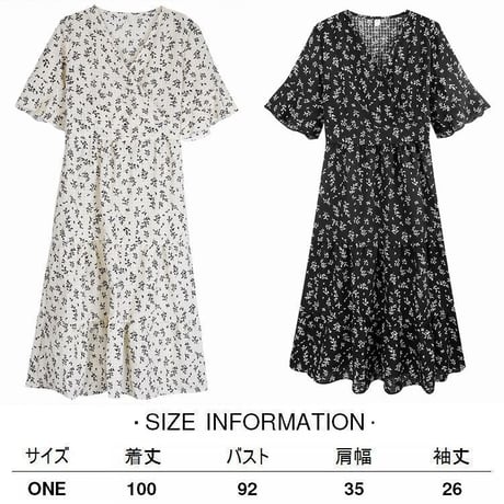 花柄ワンピース Vネック ハイウエスト 半袖 韓国ファッション レディース ワンピ フラワープリント 大人可愛い ガーリー DTC-640279162781