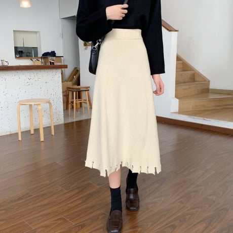 ニットスカート ミドル丈 Aライン ハイウエスト 韓国ファッション レディース スカート ニット 大人可愛い ガーリー DTC-631863287111