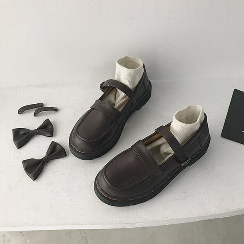 ローファー 22.5～24.5cm 取り外し可能 リボン ベルト