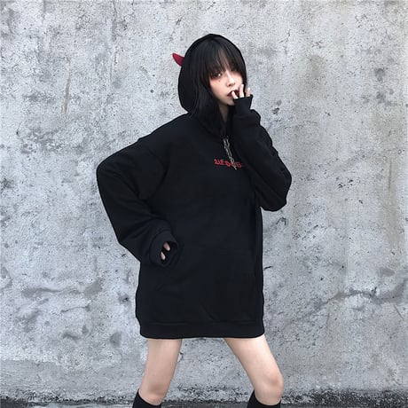 ユニセックス プルオーバー パーカー メンズ レディース 悪魔の耳と羽 オーバーサイズ ルーズ 大きいサイズ ストリート TBN-604130357724