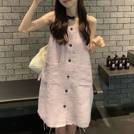 ベストワンピース ノースリーブ ワンピース ミニワンピース ルーズウエスト ルーズ レトロ 韓国ファッション レディース 大人可愛い ガーリー DTC-674611062977