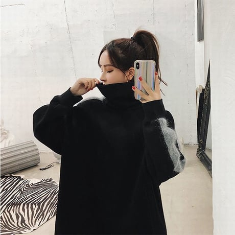 ワンピース ハイネック 袖ライン 韓国ファッション レディース ミモレ丈 ゆったり ハイウエスト 大きいサイズ 厚い フレア DTC-602899975756