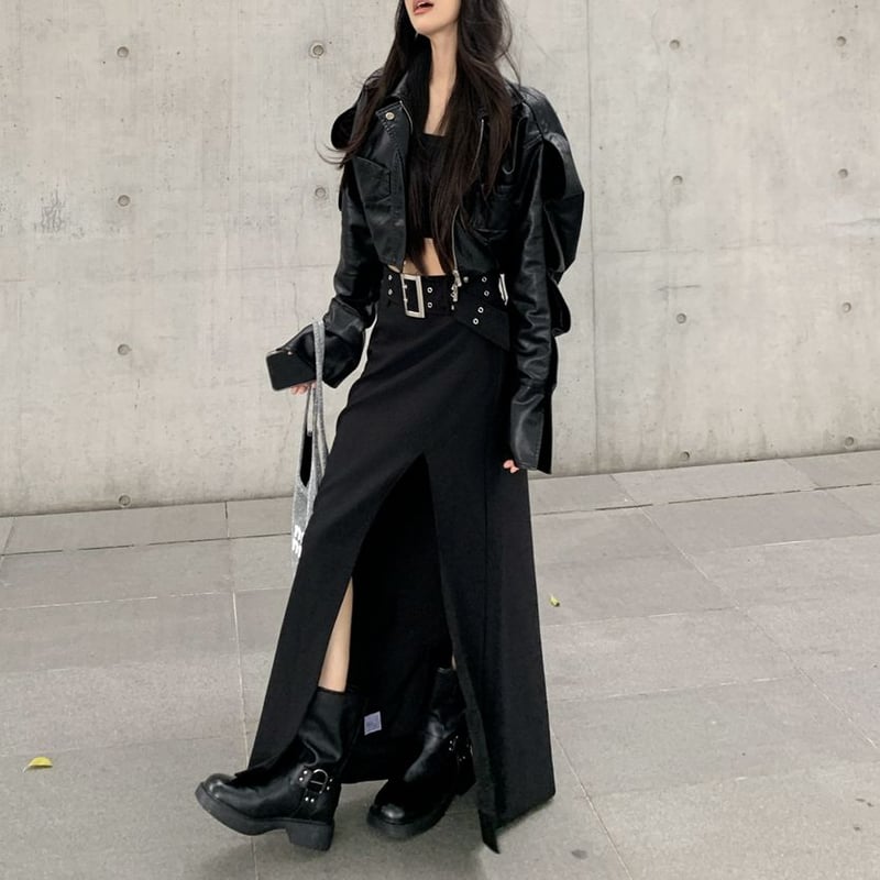 セットアップ 上下セット レザージャケット スリットスカート アウター