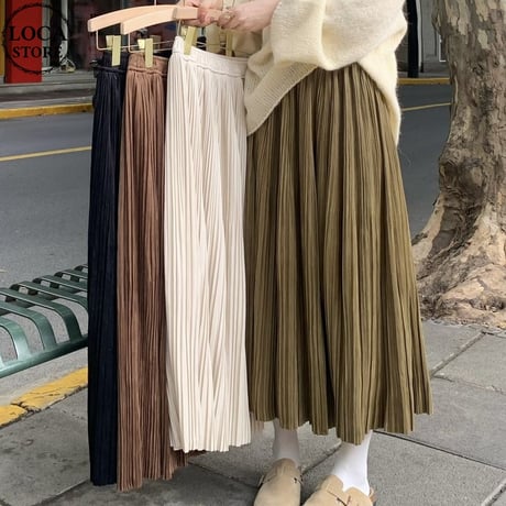 プリーツスカート ベルベット Aラインスカート ハイウエスト ウエストゴム ロングスカート レトロ 韓国ファッション レディース 大人可愛い ガーリー フェミニン DTC-739096406268