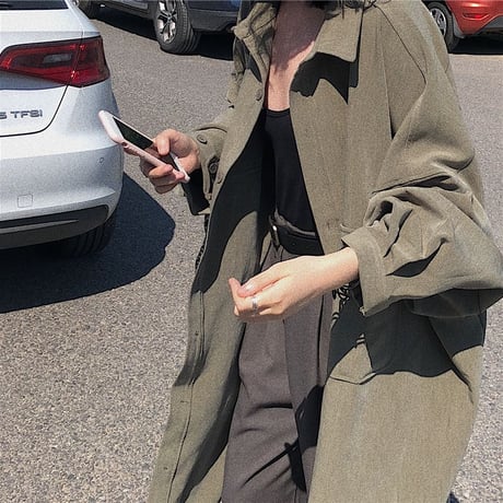 ロングシャツ シャツコート アウター シャツ コート ロング丈 ルーズ 長袖 レトロ 韓国ファッション レディース 大人可愛い ガーリー DTC-679716391423