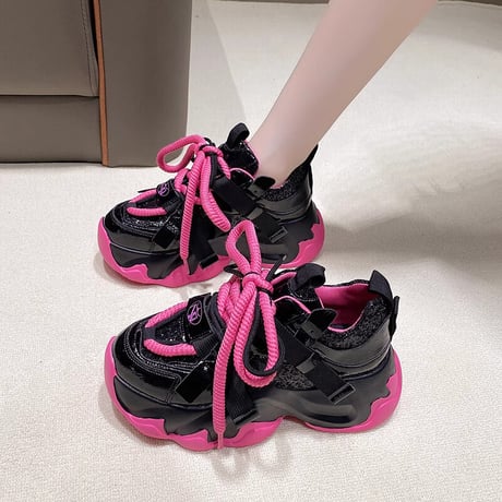 厚底スニーカー グリッター 22.0～24.5cm ラメ 厚底 ダッドスニーカー スニーカー ダッドシューズ スポーツ カジュアル 韓国ファッション レディース DTC-734896092511