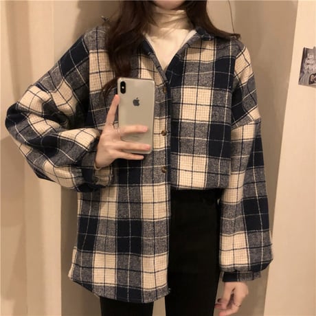 裏起毛 チェック柄 シャツ ジャケット アウター 厚手 暖かい チェックシャツ 長袖 ゆったり 韓国ファッション レディース 大人可愛い カジュアル レトロ DTC-658447529229