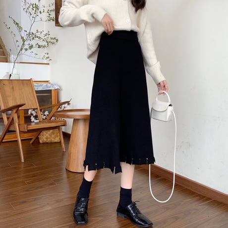 ニットスカート ミドル丈 Aライン ハイウエスト 韓国ファッション レディース スカート ニット 大人可愛い ガーリー DTC-631863287111