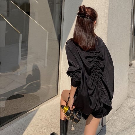 ギャザー シャツ ブラウス 絞り上げ 韓国ファッション レディース 長袖 トップス ゆったり 大人可愛い ガーリー DTC-618953320170