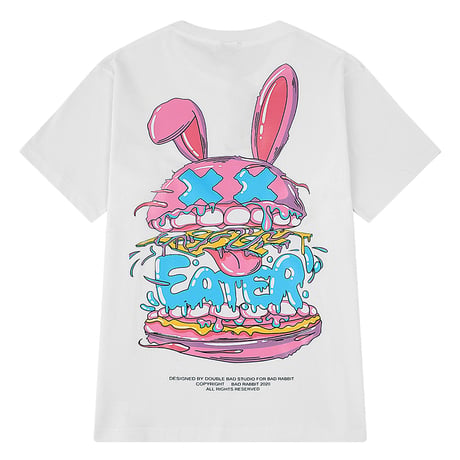 ユニセックス Tシャツ 半袖 メンズ レディース ラウンドネック EATER ラビット うさぎ バックプリント オーバーサイズ 大きいサイズ ルーズ ストリート TBN-622752800808