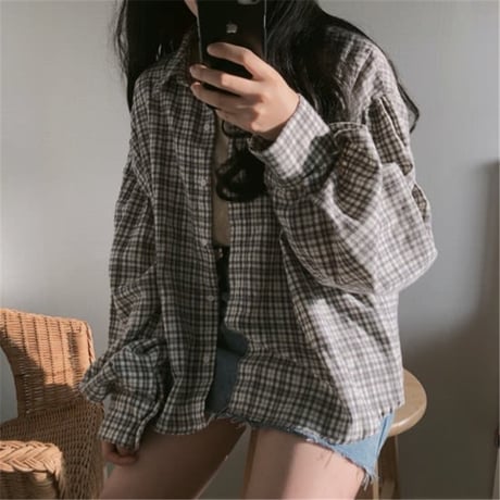 チェックシャツ 長袖 ボリューム袖 オーバーサイズ 韓国ファッション レディース チェック柄 ランタンスリーブ ルーズ ゆったり カジュアル 大人可愛い ガーリー DTC-599101274437