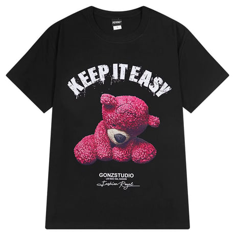 ユニセックス Tシャツ 半袖 クマのぬいぐるみプリント オーバーサイズ カジュアル ストリート系ファッション 韓国ファッション メンズ レディース DTC-721620910237