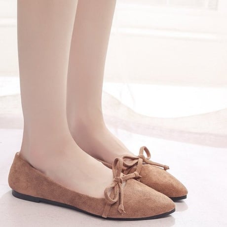 パンプス リボン フラットシューズ スエード ぺたんこ 韓国ファッション レディース シンプル フラットパンプス シューズ ポインテッドトゥ キュート かわいい 598163428997