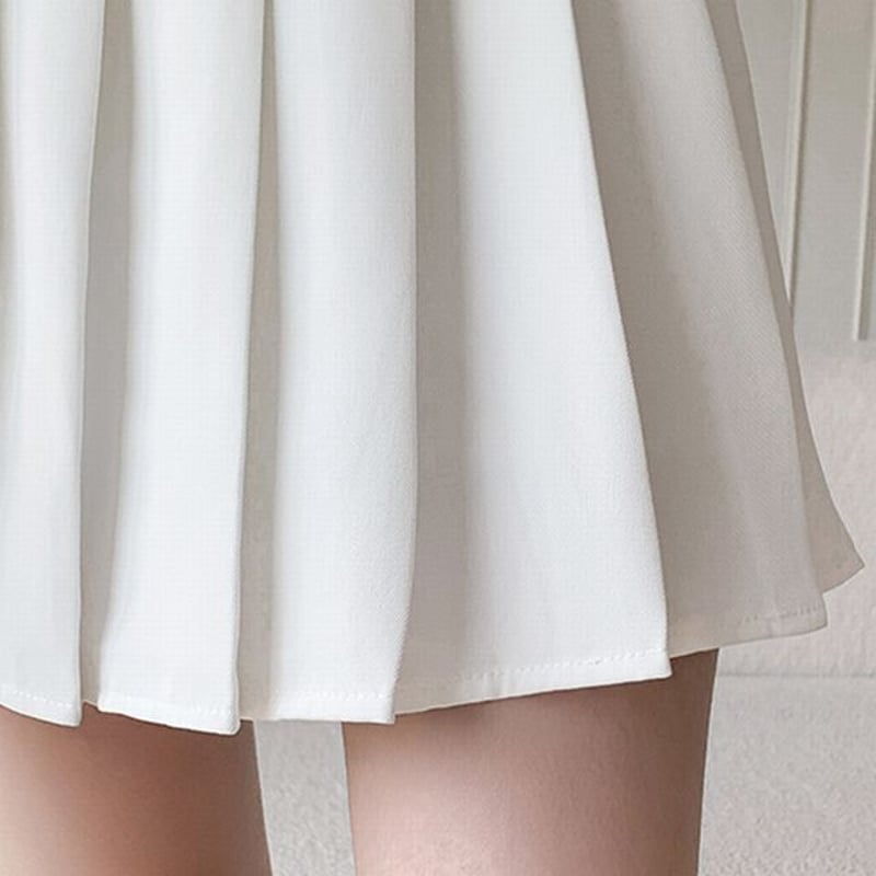 ダブルベルト風デザイン プリーツスカート ウエストマーク ハイ