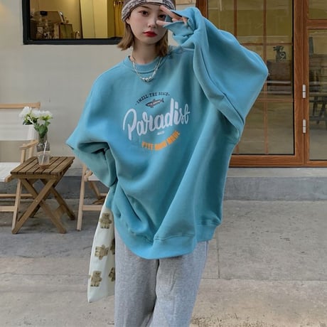 トレーナー プラスベルベット プルオーバー オーバーサイズ シンプル 韓国ファッション レディース トップス ルーズ レトロ ガーリー カジュアル ストリート系 DTC-655184802938