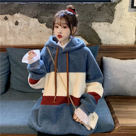 ボアパーカー もこもこ マルチカラー ボーダー オーバーサイズ 韓国ファッション レディース ボアブルゾン ラムウール 防寒 ボア ゆったり 大人可愛い ガーリー DTC-629367899629