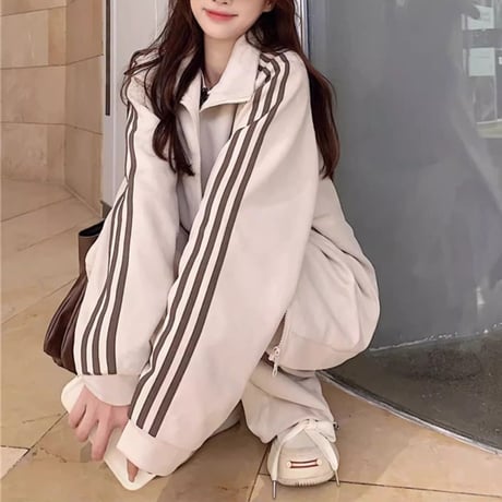 セットアップ 上下セット ジャージ ロゴ サイドライン トップス ワイドパンツ カーゴパンツ ドロスト ジップアップ 長袖 ルーズ レトロ カジュアル DTCA-829056711681