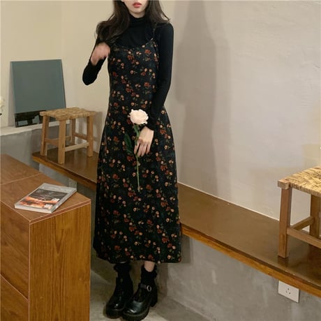 花柄 キャミワンピース スリングワンピース ロング丈 ノースリーブ レトロ 韓国ファッション レディース 大人可愛い ガーリー フェミニン DTC-657889153535