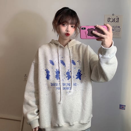 プルオーバー パーカー ウサギ ラビット プラスベルベット ルーズ 韓国ファッション レディース ゆったり カジュアル ストリート系 ガーリー DTC-631363781243