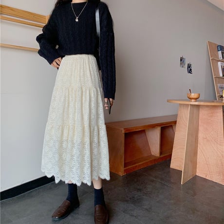 レース ベルベットスカート Aライン ハイウエスト 韓国ファッション レディース プリーツスカート ミドル丈 大人可愛い ガーリー DTC-631866327210