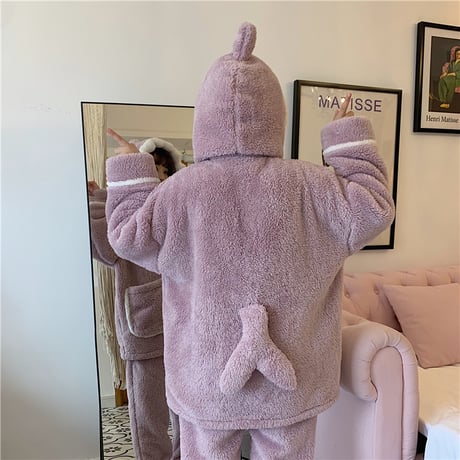 【ルームウェア】 フリース パジャマ セットアップ トップス + パンツ シャーク サメ 長袖 ブルー パープル 上下セット 韓国ファッション レディース ガーリー DTC-628699765024