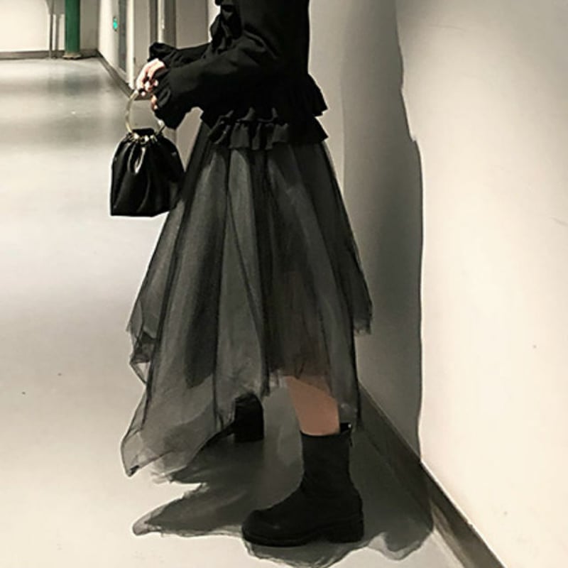 レディース アシンメトリー ロングスカート ドレープ メッシュ レディース アシンメトリー ロングスカート ドレープ メッシュ