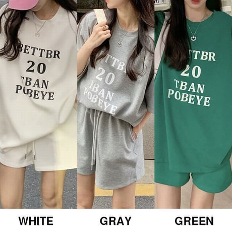 【3カラー】 セットアップ Tシャツ ショートパンツ 半袖 オーバーサイズ 上下セット レトロ 韓国ファッション レディース 大人可愛い ガーリー カジュアル DTC-678293085537