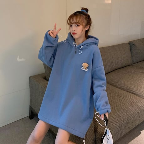 パーカー スウェット クマのぬいぐるみ 韓国ファッション レディース ベアー プルオーバー オーバーサイズ ゆったり ルーズ カジュアル ストリート ガーリー DTC-627155947380