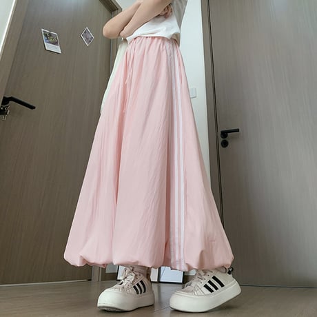 バルーンスカート サイドライン ロングスカート ハイウエスト Aライン スカート ゆったり レトロ 大人可愛い ガーリー カジュアル DTCA-1036905968455